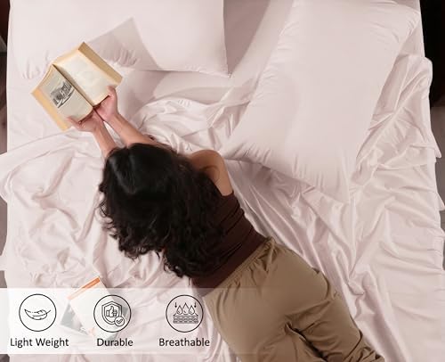 RUVANTI 100% Cotton Twin XL Sheets, Percale Weave Twin XL Set, Soft Peach