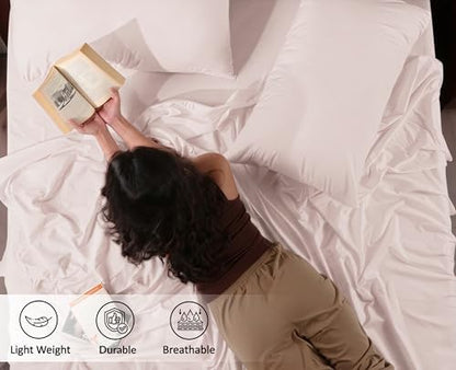RUVANTI 100% Cotton Twin XL Sheets, Percale Weave Twin XL Set, Soft Peach