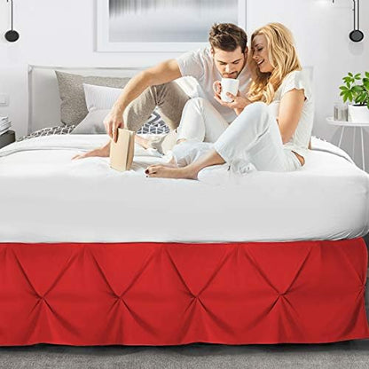 Nestl Red Microfiber Full Bed Skirt, Pinch Pleat, 54' x 75' x 14', Hotel Quality, Easy Care