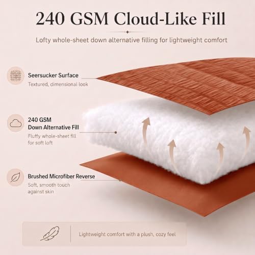 CozyLux Oversized King Comforter Set 120x98 7-Piece Burnt Orange Seersucker