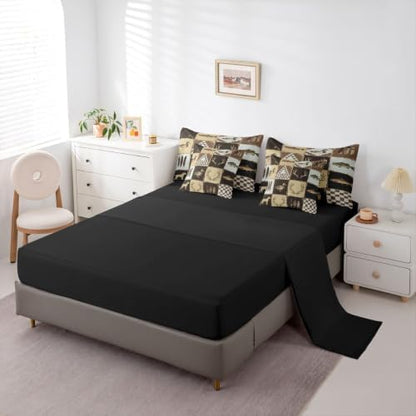 Feelyou Rustic Cabin Country Queen Comforter Set with Sheets for Kids Boys Girls Deer Hunting 7 Pieces Bedding Set Checkered Vintage Bed in a Bag Room Decor Soft Lightweight Microfiber