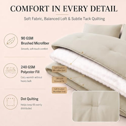 CozyLux Oversized Queen Comforter Set Beige, 7 Pieces Bed in a Bag