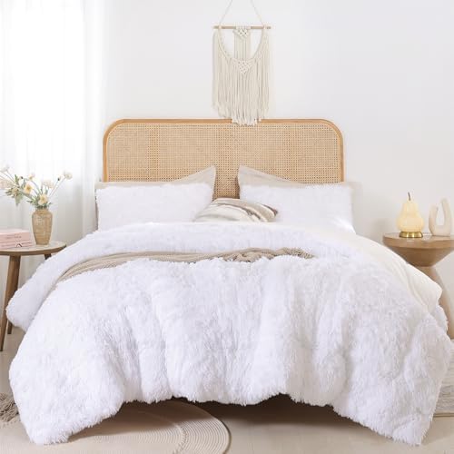 Smoofy Fluffy King Size Comforter Set, Faux Fur White Comforter Set 3Pieces