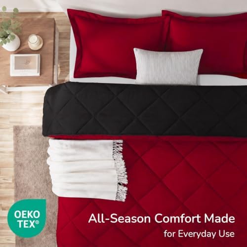 downluxe King Comforter Set Soft Reversible 3 Pieces, Black/Red