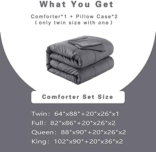 DOWNCOOL Twin Comforter Set -All Season Bedding Comforters Sets with 1 Pillow Case -2 Pieces Bed Set Down Alternative Comforter Set -Grey Twin Bedding Sets(64"x88")
