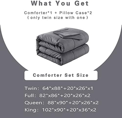 DOWNCOOL Twin Comforter Set -All Season Bedding Comforters Sets with 1 Pillow Case -2 Pieces Bed Set Down Alternative Comforter Set -Grey Twin Bedding Sets(64"x88")