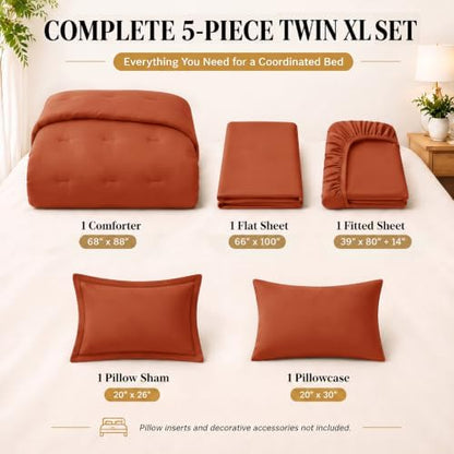 CozyLux Twin XL Comforter Terracotta, 5 Pieces Bed in a Bag