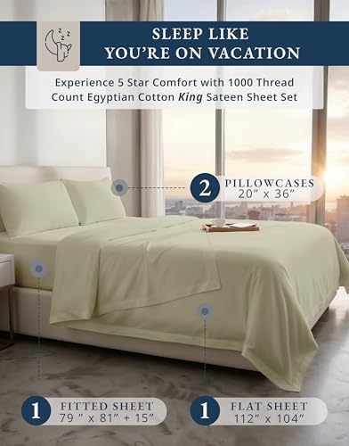 LANE LINEN Extra Deep Pocket King Sheet Set 100% Egyptian Cotton - Linen