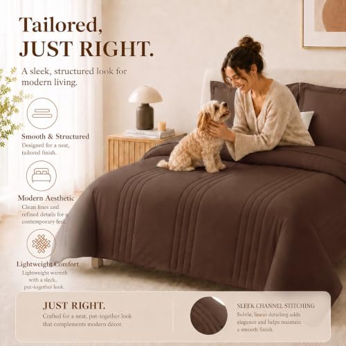 CozyLux Oversized King Comforter Set Brown- 7 Pieces Bed in a Bag