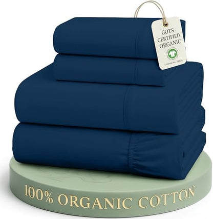 LANE LINEN King Sheet Set 100% Organic Cotton Cooling Soft 4pc - Navy