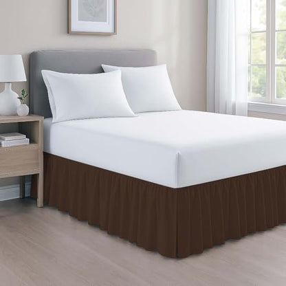 Mattress-Homes Ruffled Bed Skirt Split Corners with Platform, Tailored Fit Wrinkle Free Ultra-Soft Microfiber Dust Ruffle, King 21" Drop, Chocolate