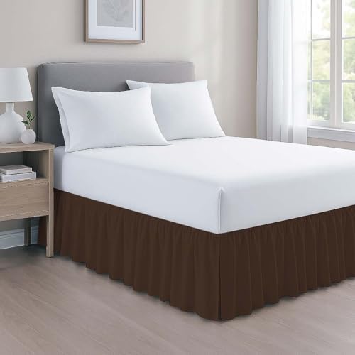 Mattress-Homes Ruffled Bed Skirt Split Corners with Platform, Tailored Fit Wrinkle Free Ultra-Soft Microfiber Dust Ruffle, Twin 10" Drop, Chocolate