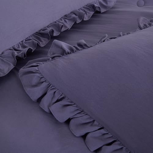 Chezmoi Collection Sinclair 3-Piece Ruffle Skirt Bedspread Set - Soft Lightweight Crinkle Texture Microfiber Bedding - French Country Chic Farmhouse - King, Dusty Purple