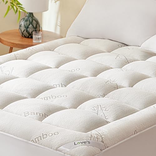 Love's cabin King Mattress Topper Viscose Derived from Bamboo, Thick Pillow Top Mattress Pad with Stretchable Pockets for 8"-20" Mattress, Soft Breathable Cooling Mattress Topper for Hot Sleepers