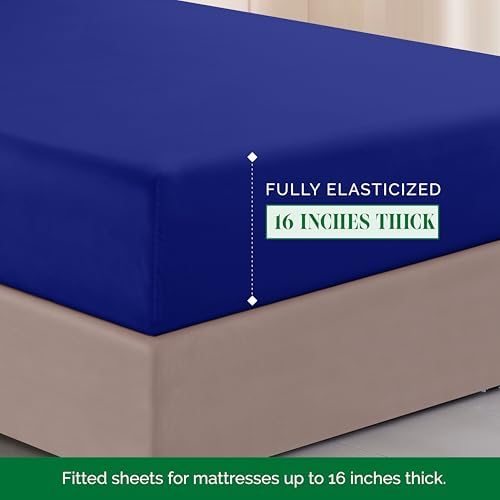 Elegant Comfort Luxurious 1500 Premium Hotel Quality Microfiber Three Line Embroidered Softest 4-Piece Bed Sheet Set, Wrinkle and Fade Resistant, Full, Royal Blue