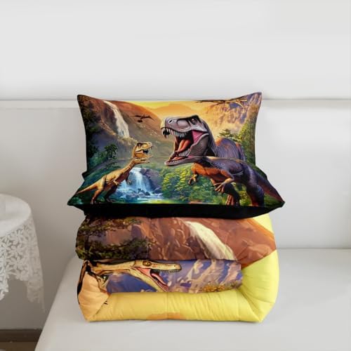 Erosebridal Kids Dinosaur Bedding Twin Comforter Set for Boys Cartoon Dino Bedding Sets,3D Jungle Animals Bed Set Dinosaur Room Decor for Boys,1 Pillow Case Soft Lightweight for All Season