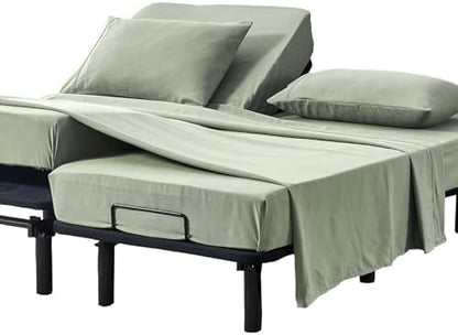 Kingnex Split California King Sheets Set for Adjustable Bed Sage