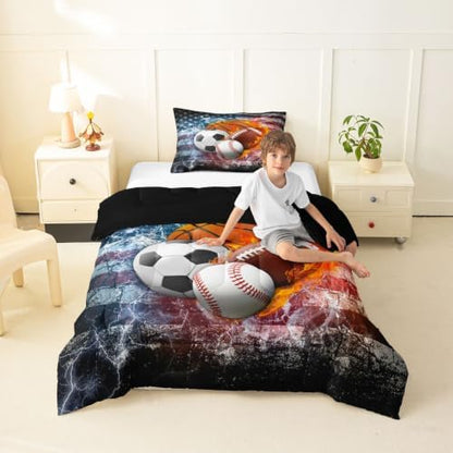 Erosebridal Sports Balls Comforter Set for Kids Boys Girls