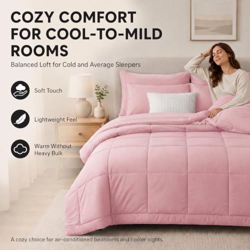 CozyLux King Size Comforter Set Pink - 7 Pieces Bed in a Bag