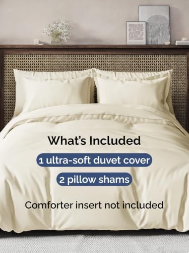 Duvet Cover Queen Size - Soft 3 Piece with Zipper Closure - Off White