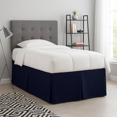 Pleated College Dorm Bed Skirt Luxury Microfiber, Twin XL (39x80) with Split Corners, 40" Long Drop, Hotel-Quality 1800 Ultra-Soft Dust Ruffle, Navy Blue
