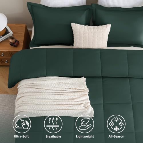 CozyLux Full Size Comforter Sets, 3-Piece Box-Stitched, Forest Green