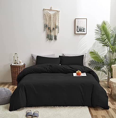 Wellboo Black Comforter Sets Cal King Solid Black Bedding All Seasons Bed
