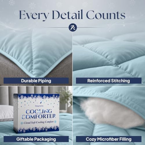 Cooling Comforter - BreezeWeave Cooling Blanket Twin Size for Hot Sleepers & Deep Rest - Cloud Soft, Breathable, Ultra Durable, Easy Care, Reversible - 68 x 90 in (Blue & Dark Grey)