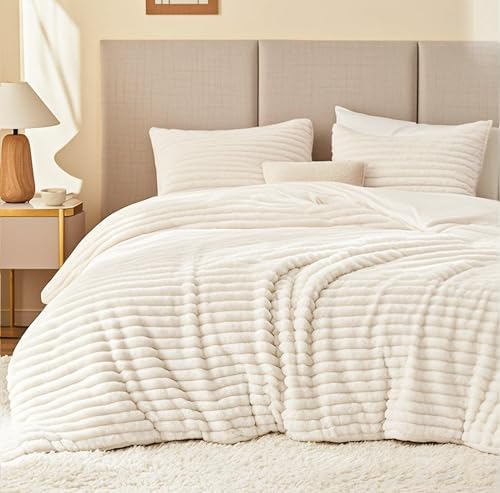 EXQ Home Fluffy Comforter Set California King Size,3 Pieces Bed Set,Beige
