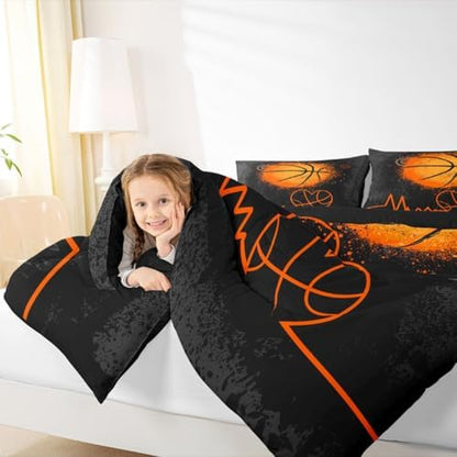 Castle Fairy Basketball Comforter Set for Boys Kids Girls 3D Basketball Black Gray Camo Quilt Set,Home Decor Soft Sport Games Bedding Set Hippie Graffiti Orange Teens Duvet Insert Twin Size 2pcs