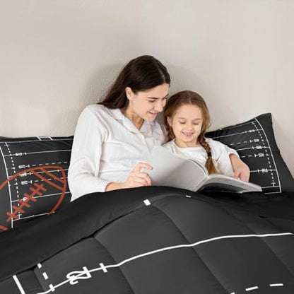 American Football Field Comforter Set Full Size,Boys Ball Sports Games Themed Polyester Bedding Comforters for Girls Teens Gift,Brown Rugby Gloves Sporting Equipment Quilt Set with 2 Pillowcases