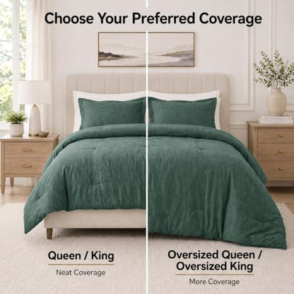 CozyLux King Size Comforter Set, Heathered Dark Green 3 Pieces Bedding Sets