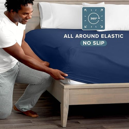 Bare Home Twin Fitted Sheet - 1800 Ultra-Soft (Twin, Dark Blue)