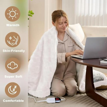 Heated Blanket Full 72" x 84", Checked Electric Blanket, Khaki