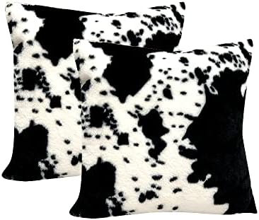 TOMWISH White Black Cowhide Printing Faux Fur Pillow Covers 16x16 Set of 2