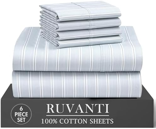 RUVANTI 100% Cotton Full Sheet Set, Crisp and Soft, Horizon Stripes
