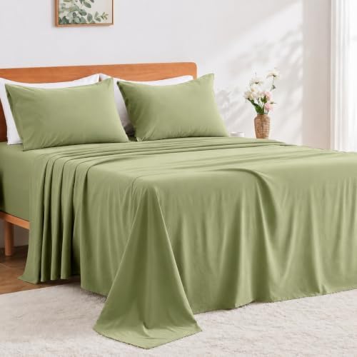 GOKOTTA 4 Piece Cal King Sheet Set - Soft, Breathable & Cozy - Olive Green
