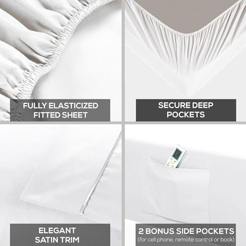 Mueller 6 Piece Queen Bed Sheets Set – Ultratemp Cooling Technology, Oeko-TEX Certified, Ultra-Soft Series, 4 Pillowcases, Deep Pocket 16", Hypoallergenic, Wrinkle-Free Hotel Bedding, White