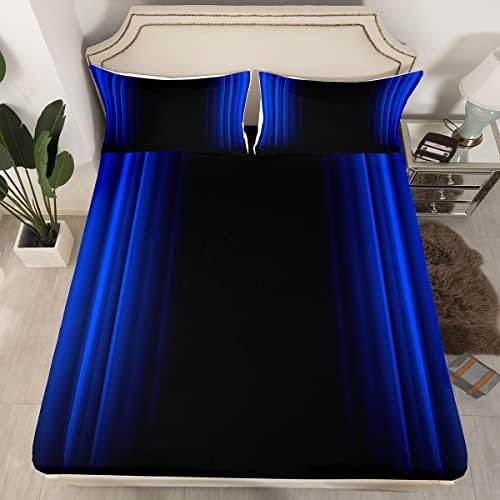 Feelyou Geometric Abstract Ombre Bed Sheets Kids Teens Dark Blue and Black Striped Sheet Set Decor Modern Fashion Bed Set Bedroom Collection 3Pcs Twin Size