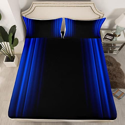 Feelyou Geometric Abstract Ombre Bed Sheets Kids Teens Dark Blue and Black Striped Sheet Set Decor Modern Fashion Bed Set Bedroom Collection 3Pcs Twin Size