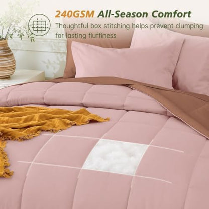 Twin XL Comforter Set with Sheets - 5 Pieces Bed in a Bag Pink Bedding Sets