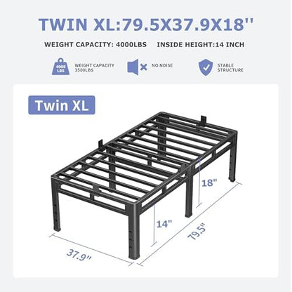 NKZ Metal Platform Bed Frame Twin XL, 18 Inch Dual-Layer Heavy Duty Base