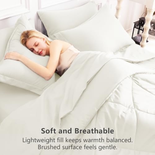 CozyLux Queen Comforter Set 88"x88" Ivory - 7 Piece Bed in a Bag