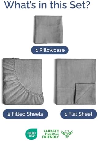 Extra Deep Pocket Twin XL Sheet Set - Breathable & Cooling - Heathered Grey