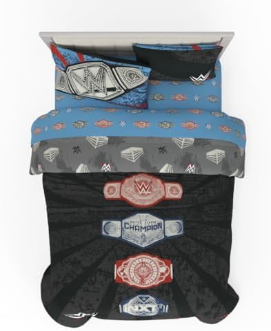 WWE Wrestlemania Bedding Super Soft Microfiber Comforter and Sheet Set, 5 Piece Full Size, (Officially Licensed Product) By Franco