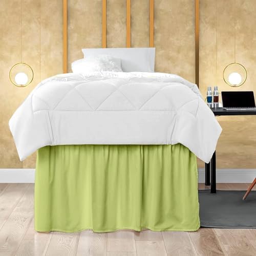 Mattress-Homes Ruffled Dorm Bed Skirt, Twin XL, 46-Inch Drop, Tailored with Split Corners, Sage Dust Ruffle for Lofted College Beds, Twin Extra Long Dorm Bedding Essential