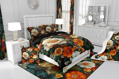 jejeloiu Boho Floral Comforter Set King Size Kids Bohemian Flower Bedding Set for Boys Girls Teens Botanical Duvet Breathable Blossom Plant Aesthetic Quilt Bedroom Decor,1 Comforter with 2 Pillowcase