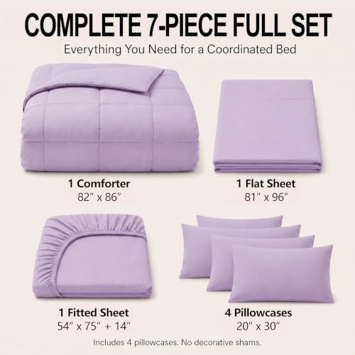 CozyLux Full Size Comforter Sets Lavender - 7 Pieces Bed in a Bag