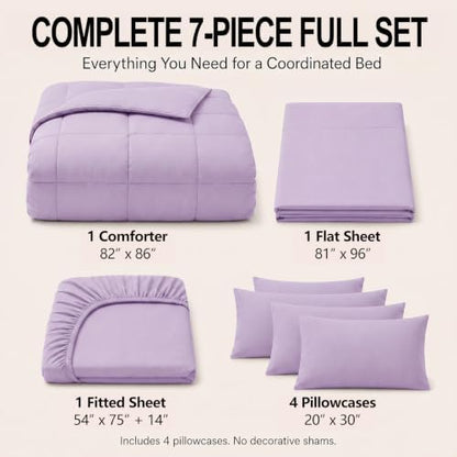 CozyLux Full Size Comforter Sets Lavender - 7 Pieces Bed in a Bag