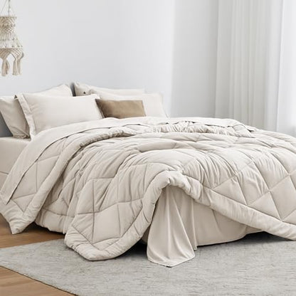 Love's cabin Twin Comforter Set Off White, 5 Pieces Twin Bed in a Bag, All Season Bedding Sets with 1 Comforter, 1 Flat Sheet, 1 Fitted Sheet, 1 Pillowcase and 1 Pillow Sham